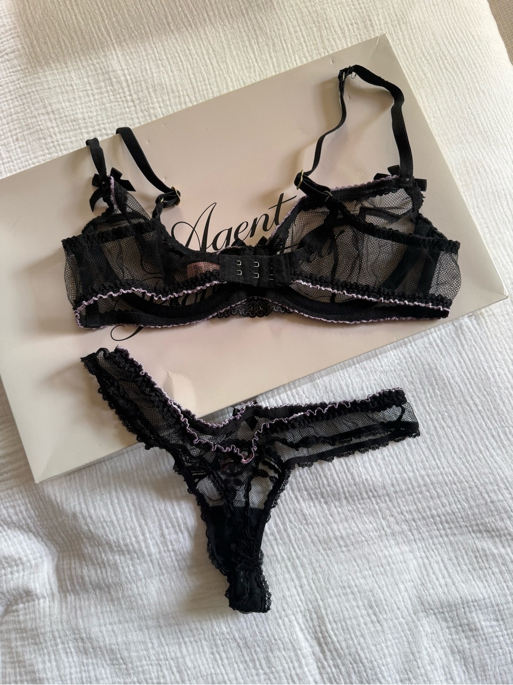 Agent Provocateur Sheer Black Juniper Underwire Bra & Thong Set - Picture 2 of 4